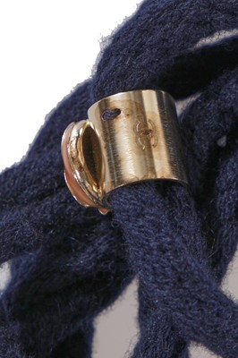 Lot 190 - A Chanel by Karl Lagerfeld blue wool belt and black leather mitts, ‘La Modernité de l’Antiquité’ collection, Cruise 2018