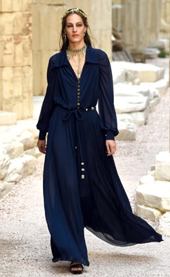 Lot 190 - A Chanel by Karl Lagerfeld blue wool belt and black leather mitts, ‘La Modernité de l’Antiquité’ collection, Cruise 2018