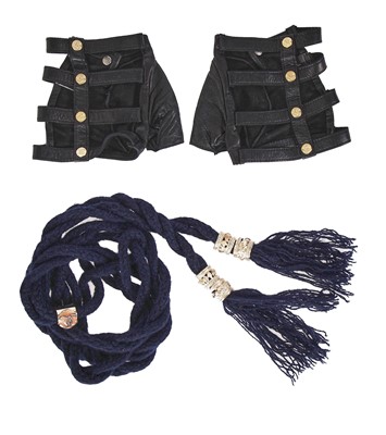 Lot 190 - A Chanel by Karl Lagerfeld blue wool belt and black leather mitts, ‘La Modernité de l’Antiquité’ collection, Cruise 2018