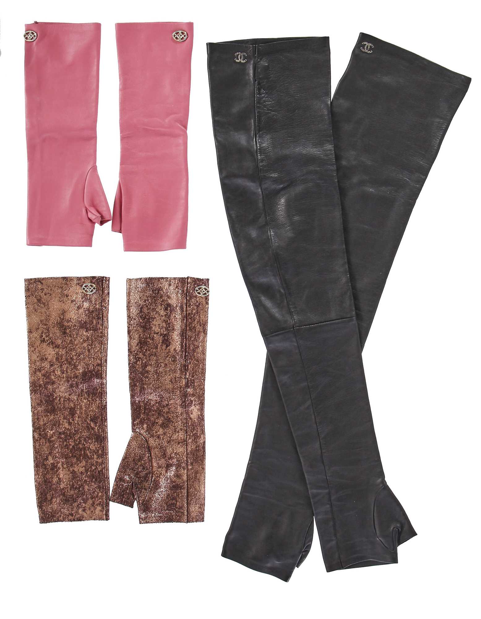 Lot 197 - Three pairs of Chanel by Karl Lagerfeld lambskin armwarmer-mitts, 2000s-2010s