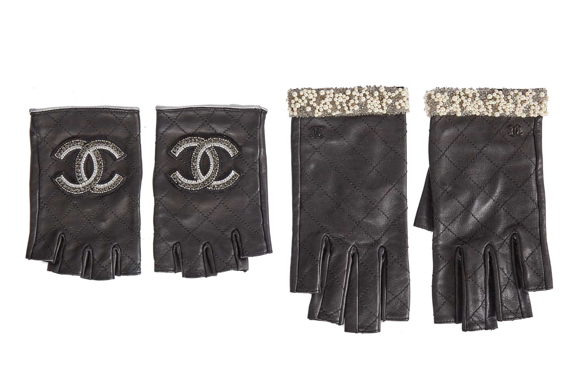 Lot 198 - Two pairs of Chanel by Karl Lagerfeld black quilt-effect lambskin glovelettes, 2000s-2010s