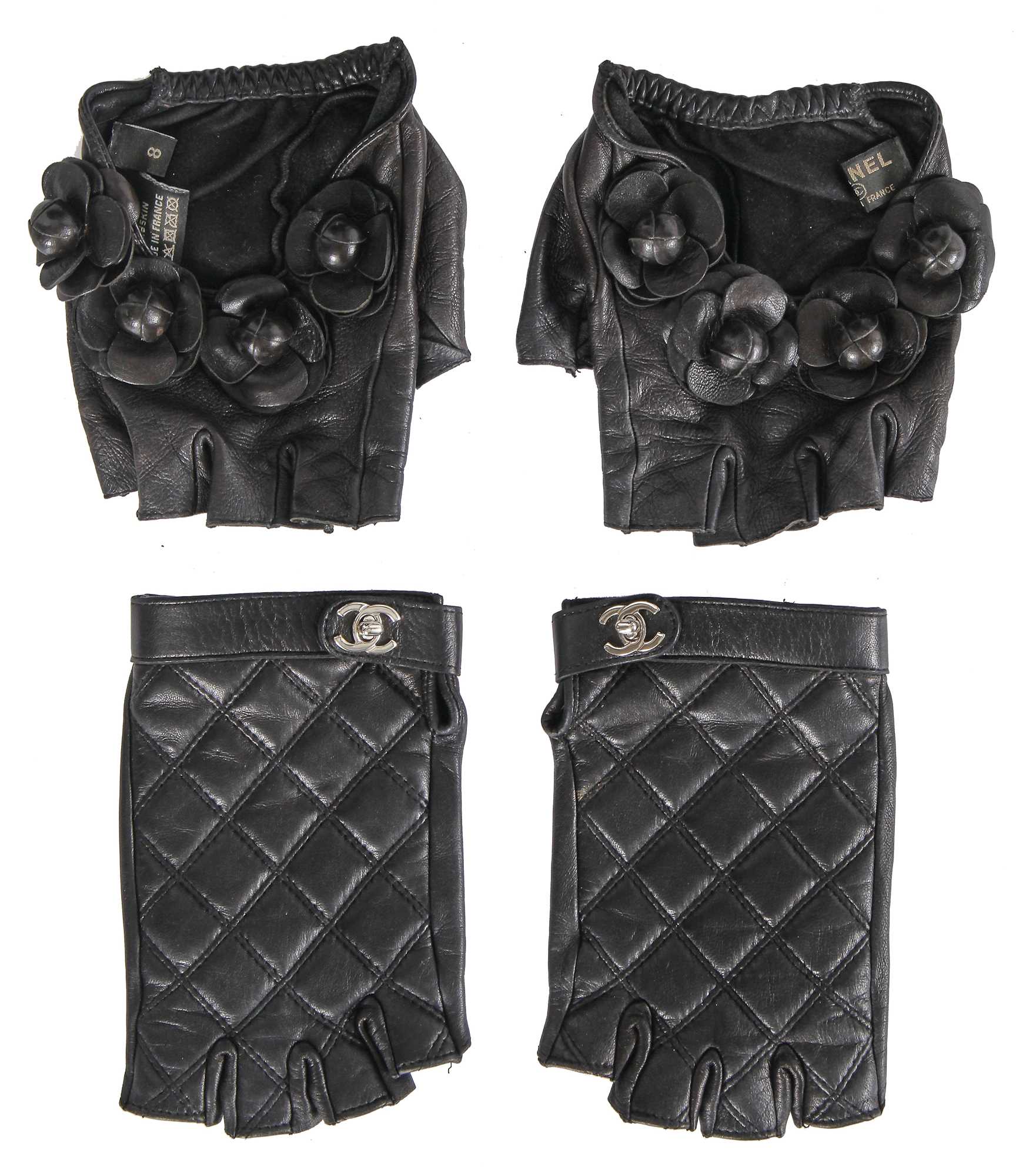 Lot 200 - Two pairs of Chanel by Karl Lagerfeld black lambskin glovelettes, 2000s-2010s