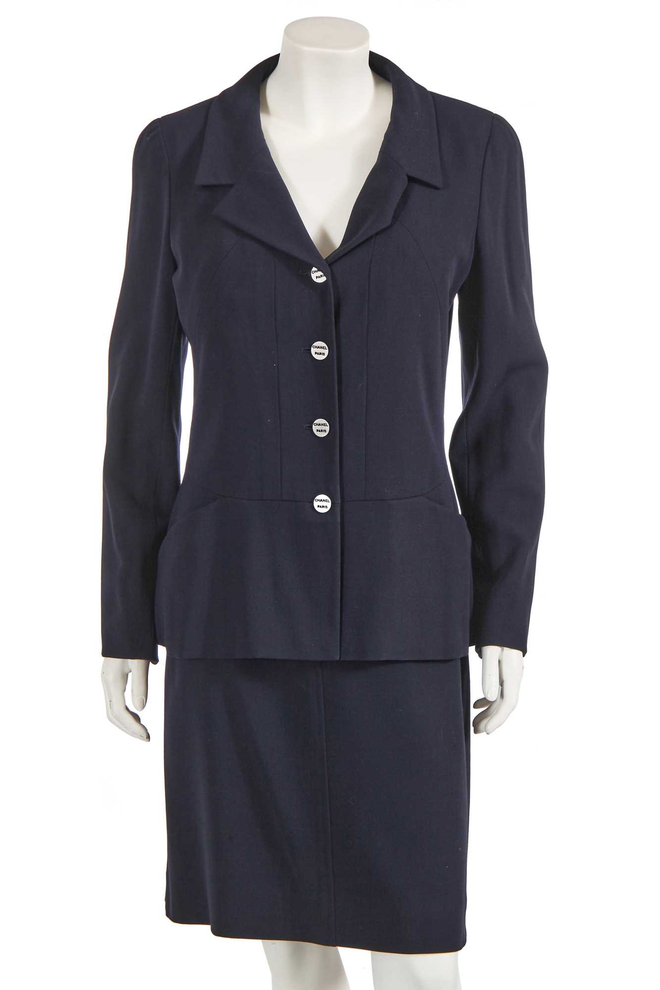 Lot 220 - A Chanel by Karl Lagerfeld blue wool suit, Cruise 2000