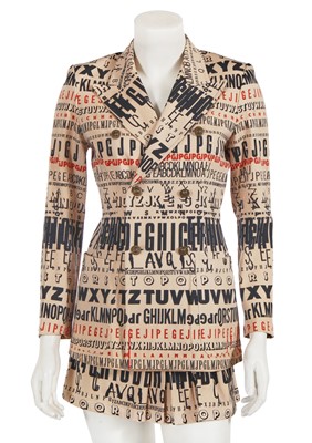 Lot 475 - A Jean Paul Gaultier Rudi Guernrich-inspired text-printed cotton drill ensemble, circa 1994