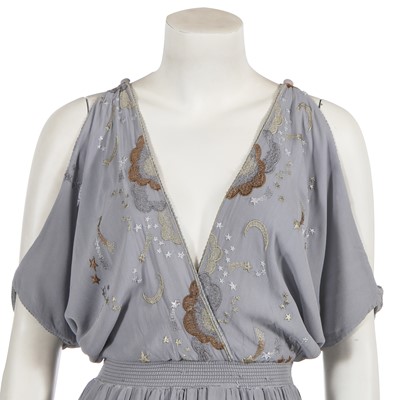 Lot 663 - A Janice Wainwright periwinkle blue embroidered dress, 1970s