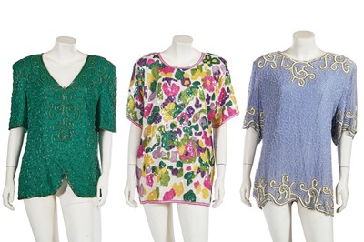 Lot 639 - A group of sequined dresses and blouses, 1980s
