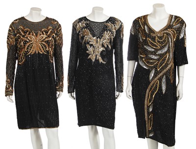 Lot 639 - A group of sequined dresses and blouses, 1980s