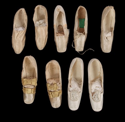 Lot 870 - A group of cream satin bridal shoes, 19th century