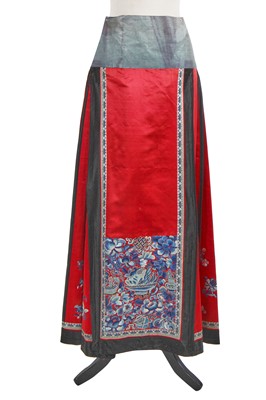 Lot 928 - A Chinese embroidered red silk skirt, mamianqun, late 19th century-early 20th century