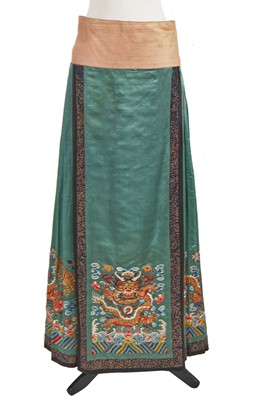 Lot 929 - A Chinese embroidered sage green silk skirt, mamianqun, late 19th century-early 20th century