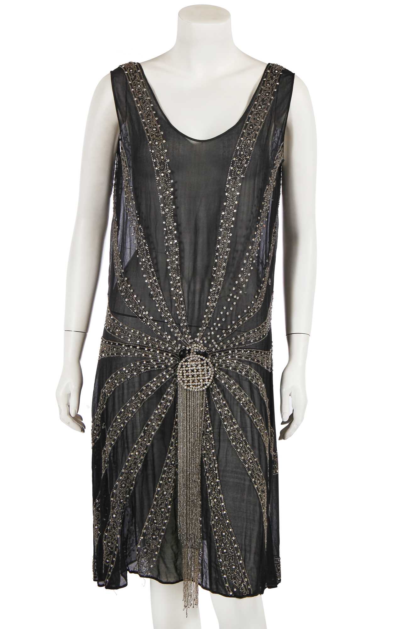Lot 762 - A black beaded flapper dress, circa 1925