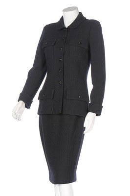 Lot 327 - A Chanel black wool suit, probably 1990s,...