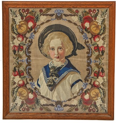 Lot 878 - A beadwork and Berlin woolwork portrait of Edward VII when Prince of Wales, circa 1846