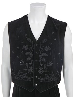 Lot 90 - A Jean Paul Gaultier men's black velvet three-piece ensemble, ‘Joli monsieur’ collection, Autumn-Winter 1985-86