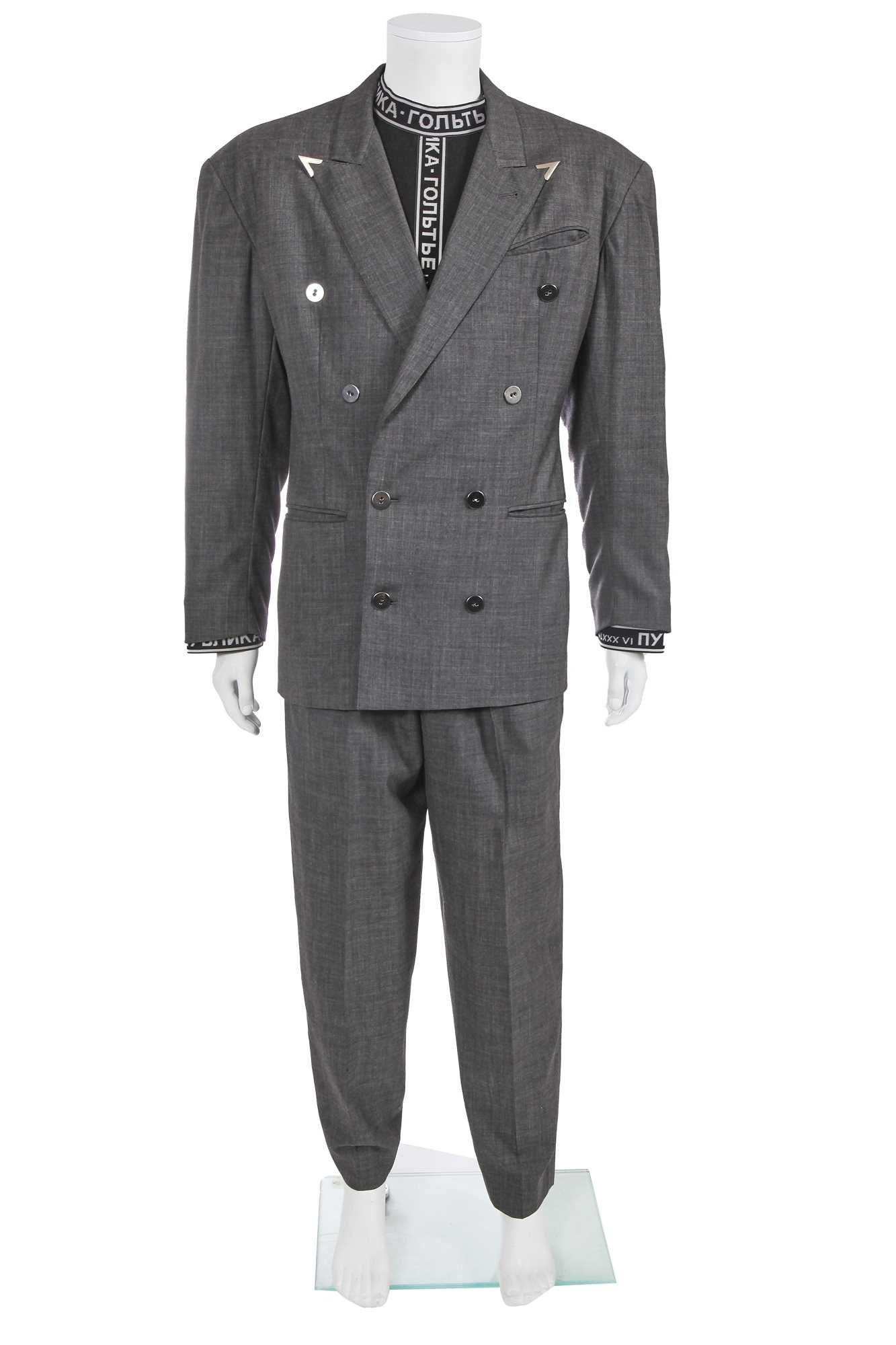 Lot 94 - A Jean Paul Gaultier men's grey wool suit, ‘French Gigolo/Constructiviste’ collection, Autumn-Winter 1986-87