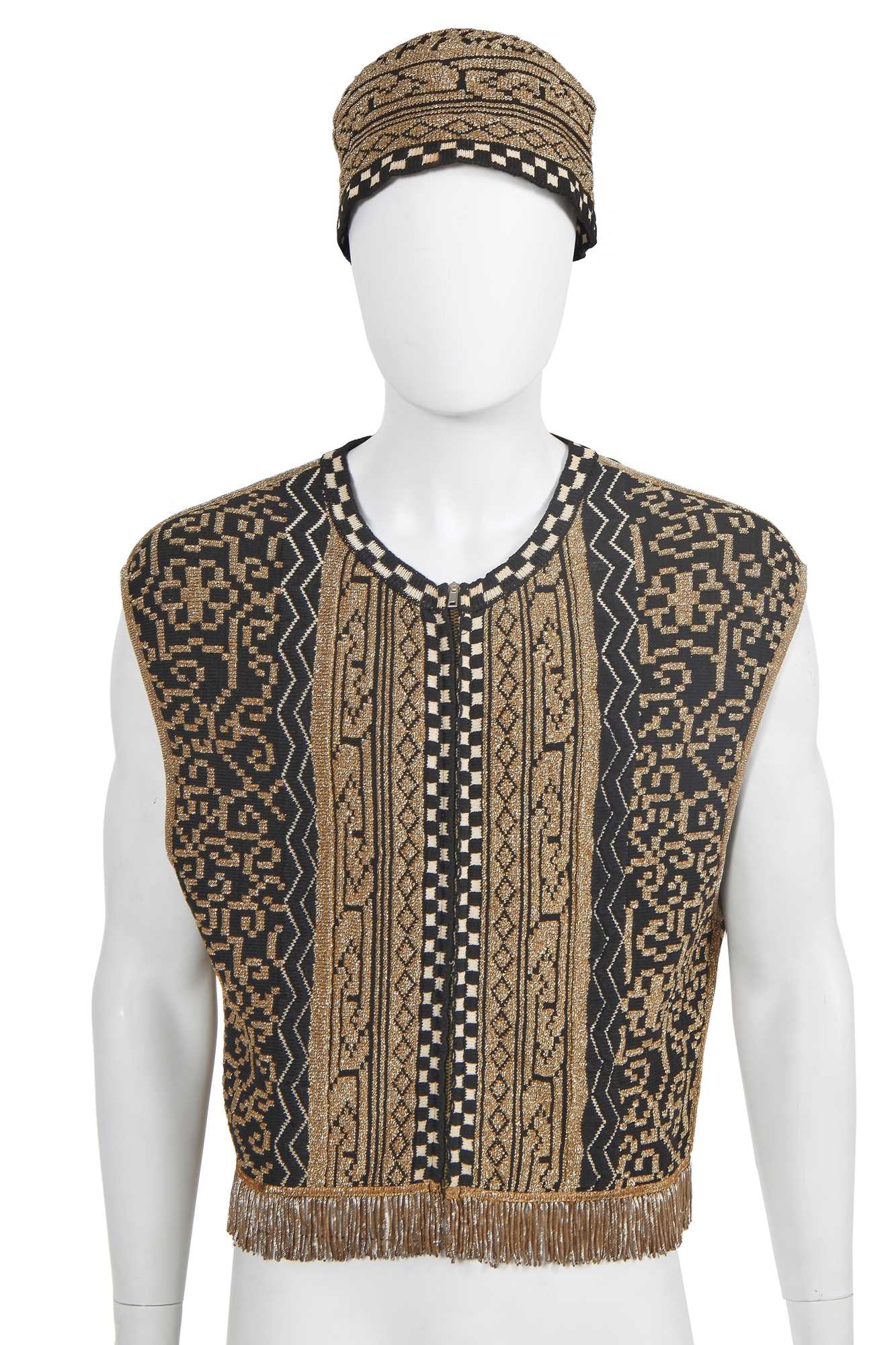 Lot 92 - A Jean-Paul Gaultier men's knitted and textured cotton/lurex waistcoat and hat, ‘Histoire d’homme’ collection, Spring-Summer 1986