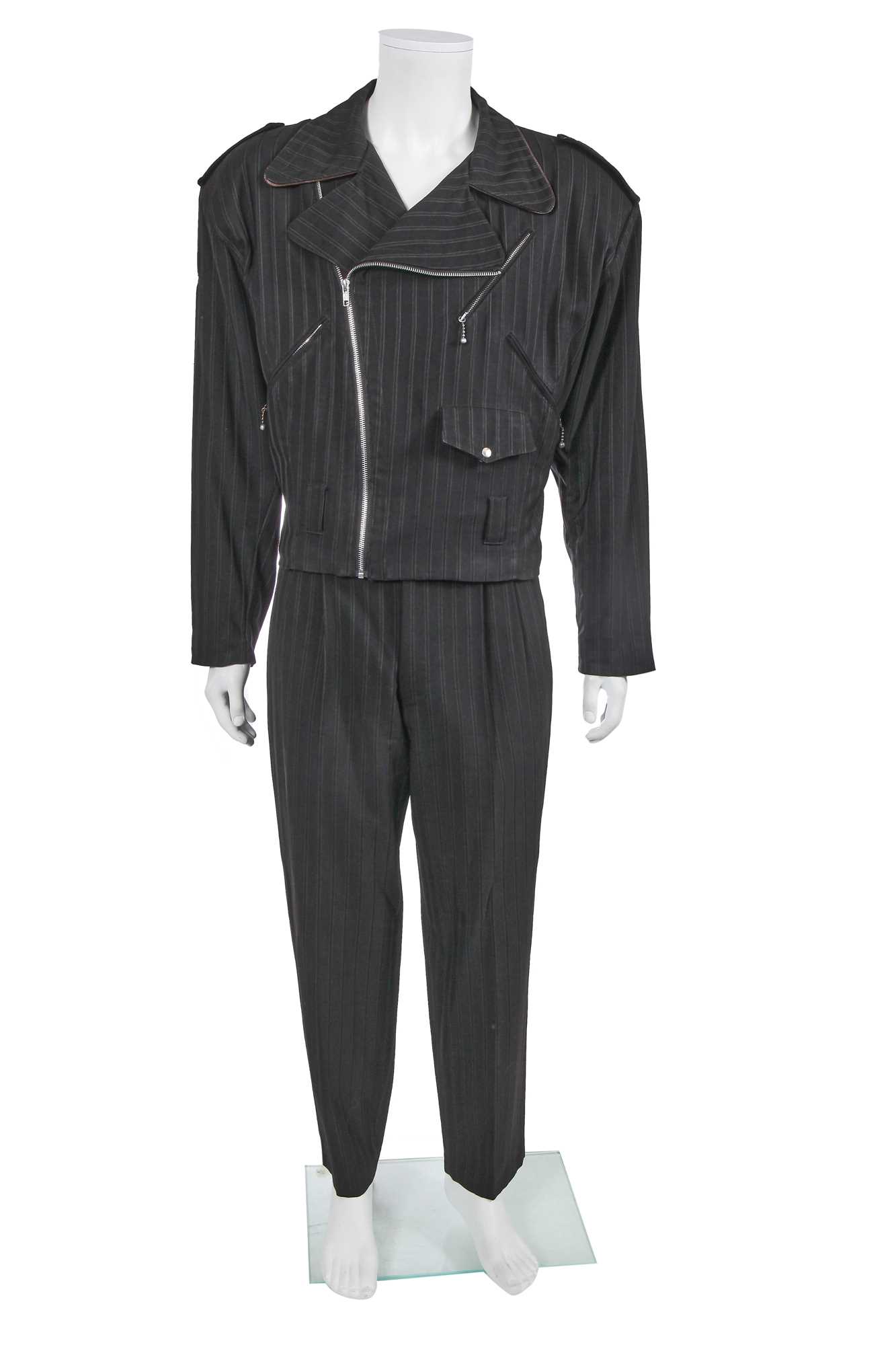 Lot 89 - A Jean Paul Gaultier men's pinstriped wool 'biker' suit, ‘Et Dieu créa I’Homme’ collection, Spring-Summer 1985