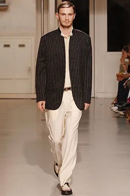 Lot 127 - A group of Issey Miyake by Naoki Takizawa men's striped suits and shirts, Spring-Summer 2006
