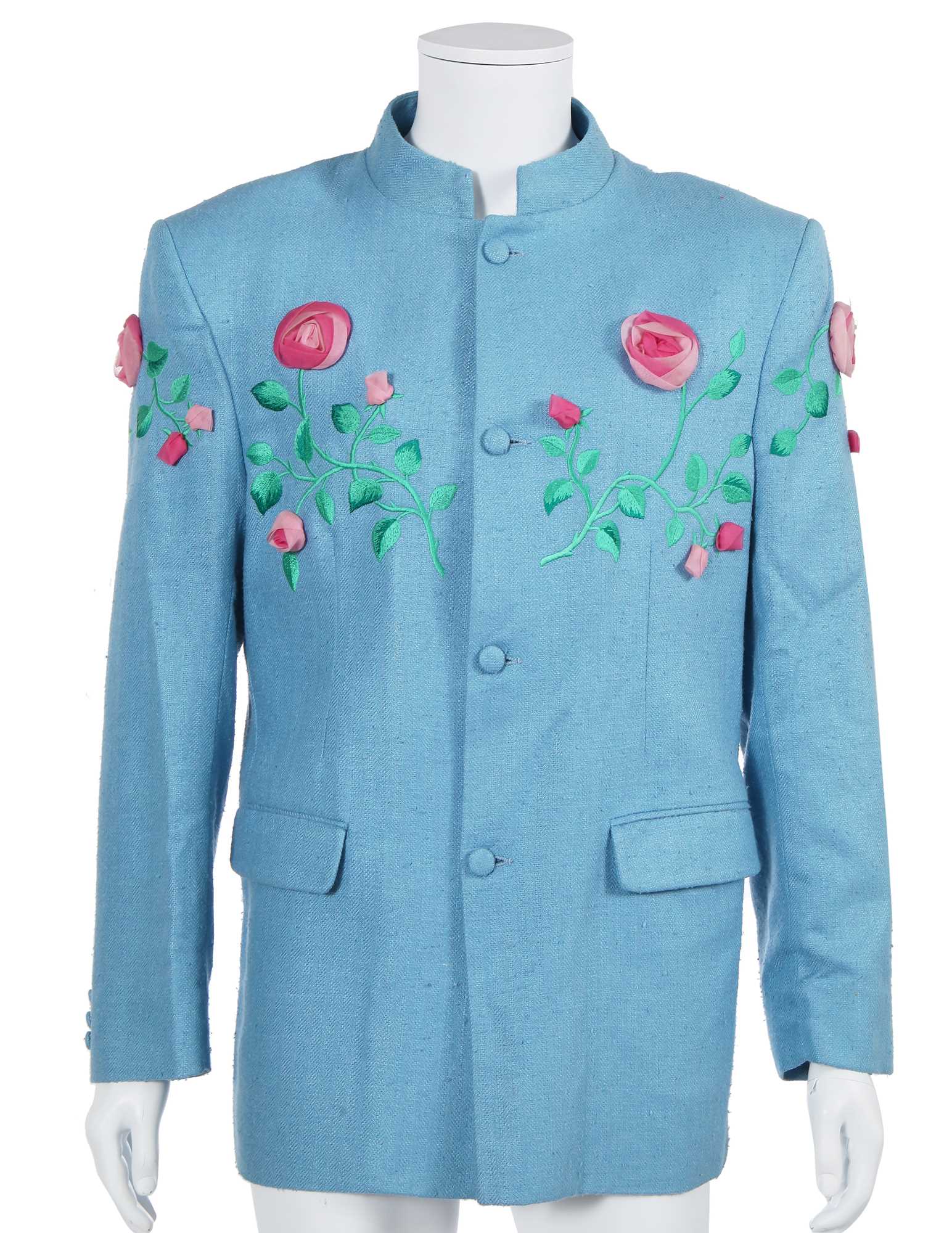 Lot 145 - A Richard James men's embroidered sky-blue silk-blend jacket, 'Cecil Beaton' collection, Spring-Summer 1990