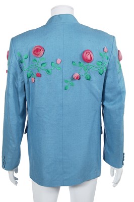 Lot 145 - A Richard James men's embroidered sky-blue silk-blend jacket, 'Cecil Beaton' collection, Spring-Summer 1990