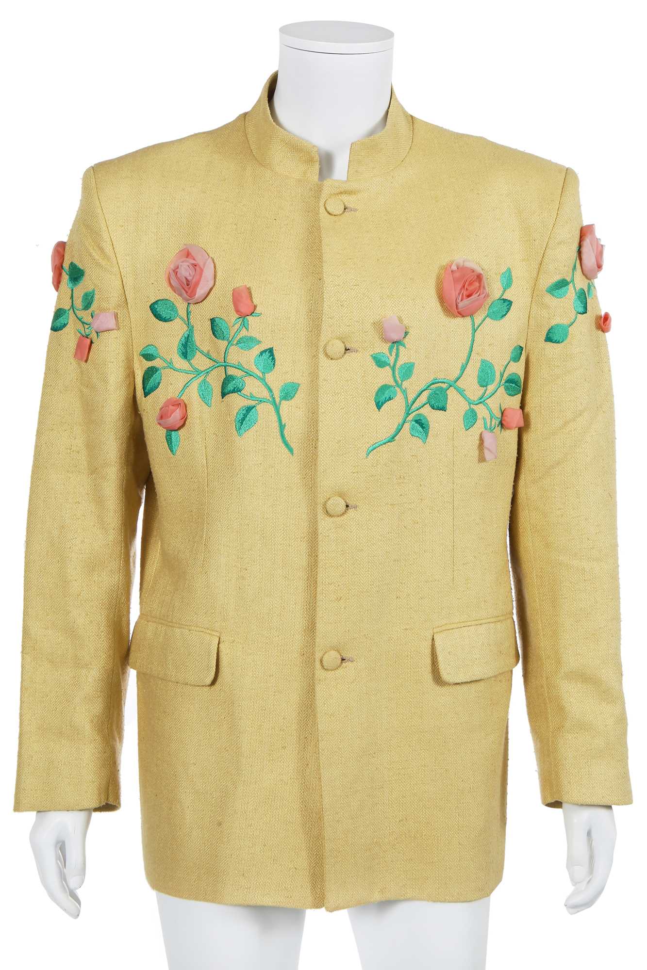 Lot 146 - A Richard James men's embroidered yellow silk-blend jacket, 'Cecil Beaton' collection, Spring-Summer 1990