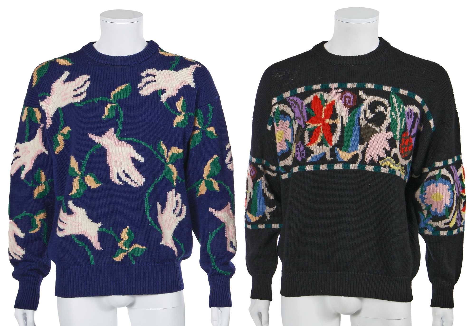 Lot 147 - Two Richard James men's intarsia knitted merino wool sweaters, circa 1990