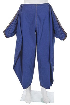 Lot 109 - A pair of Jean Paul Gaultier blue cotton sarong-trousers, ‘Les Tatouages/La Brute et le Raffiné’ commercial collection, Spring-Summer 1994