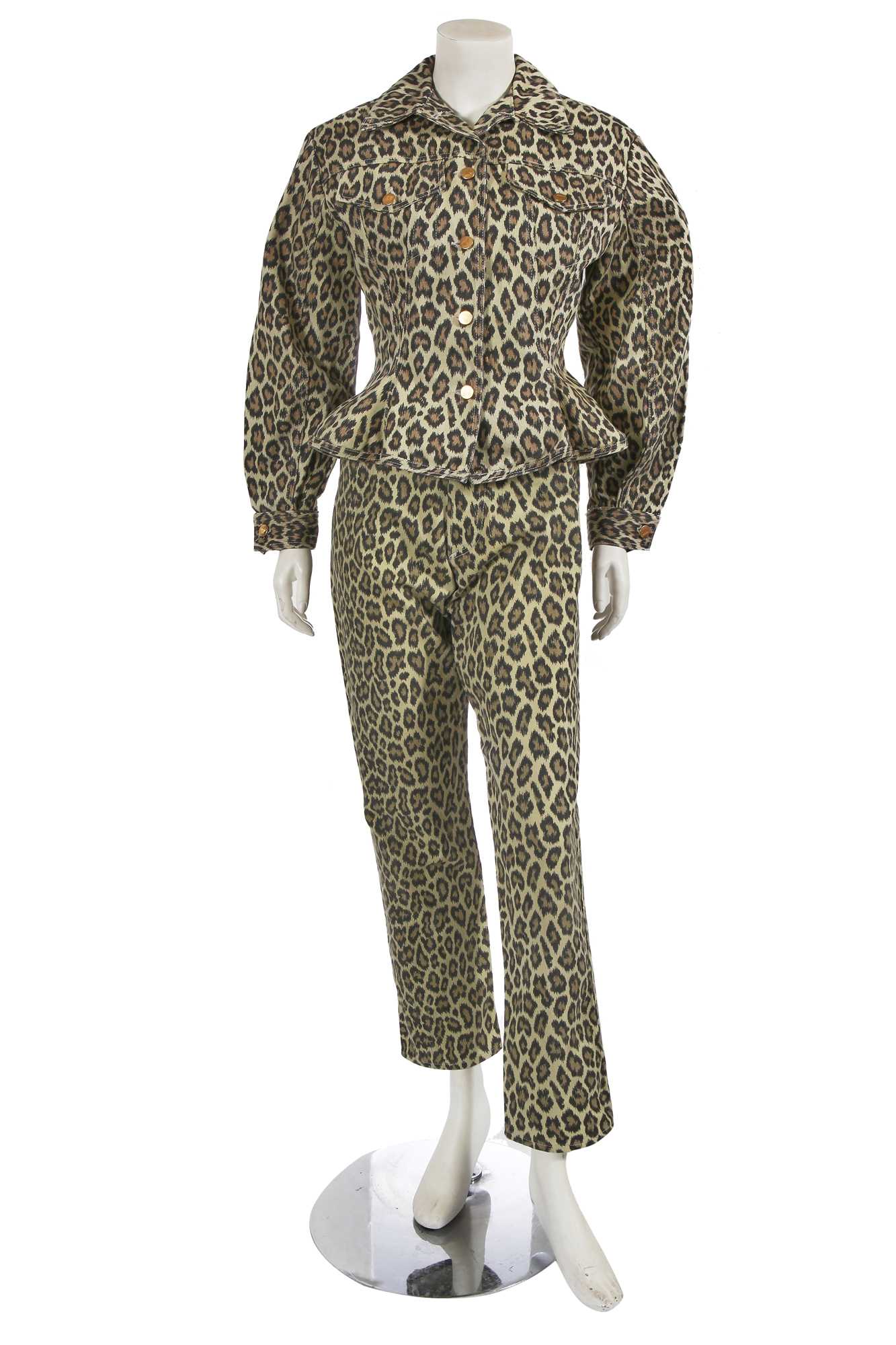 Lot 568 - A Jean Paul Gaultier leopard-printed denim ensemble, ‘Around the World in 168 Outfits’ collection, Spring-Summer 1989