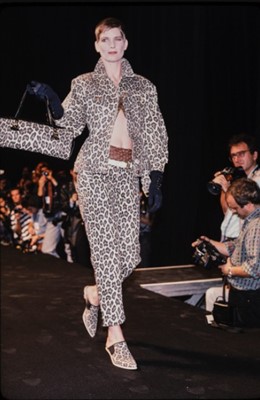 Lot 568 - A Jean Paul Gaultier leopard-printed denim ensemble, ‘Around the World in 168 Outfits’ collection, Spring-Summer 1989