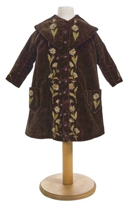 Lot 831 - A child's embroidered brown velvet coat, 1880s