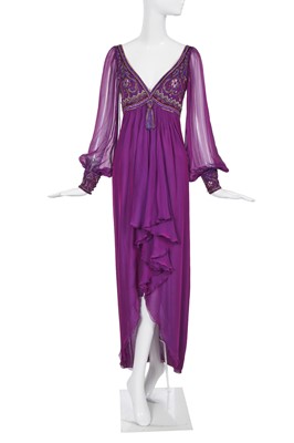 Lot 192 - A Jean Louis Scherrer haute couture beaded and embroidered purple chiffon dress, Autumn-Winter 1989-90