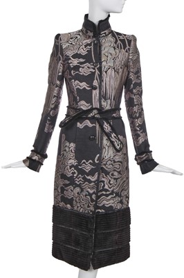 Lot 186 - An Yves Saint Laurent by Tom Ford silk-blend ottoman and black rabbit fur coat, Autumn-Winter 2004-05