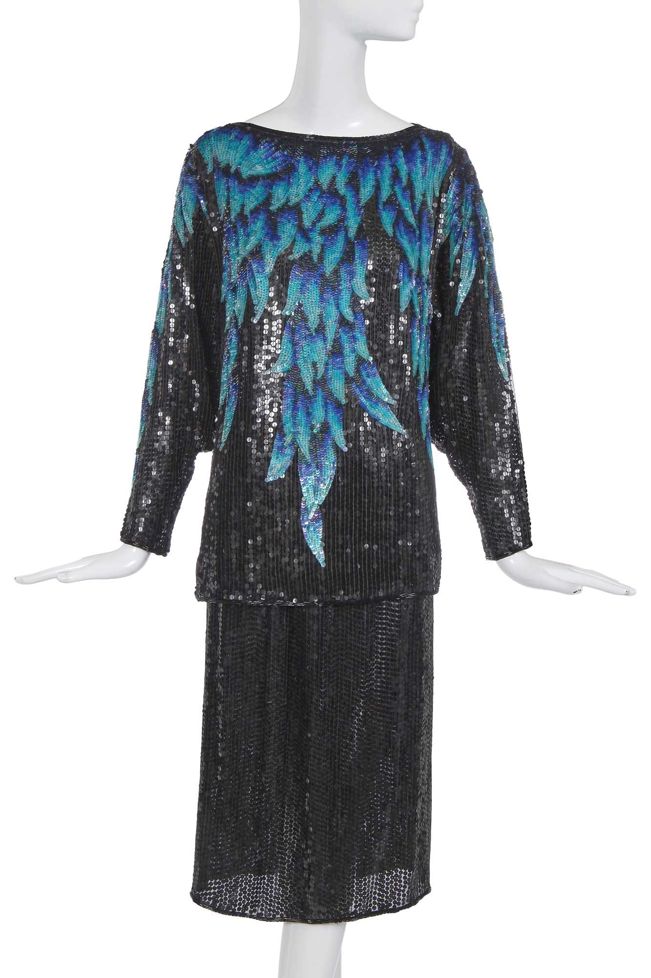 Lot 440 - A Halston blue and black sequined ensemble, 1970s