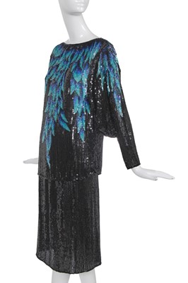 Lot 440 - A Halston blue and black sequined ensemble, 1970s
