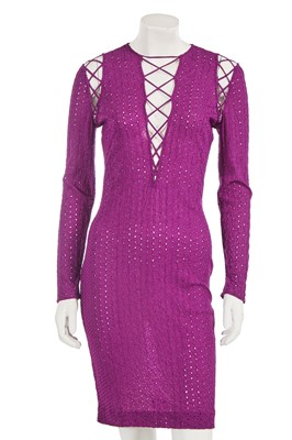 Lot 396 - A Versace purple chiffon broderie anglaise dress, Spring-Summer 2002