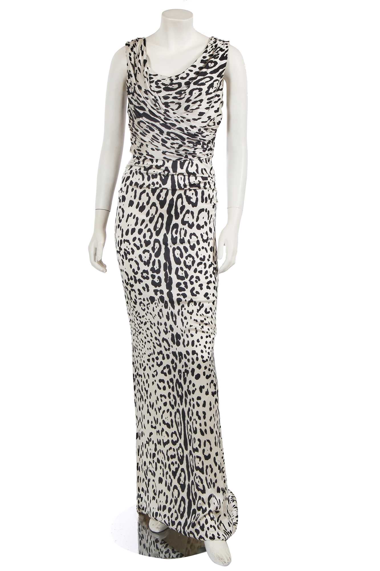 Lot 334 - A Dolce & Gabbana black and white leopard print silk satin evening dress, 2011