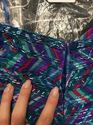 Lot 619 - A Bob Mackie printed and beaded silk satin dress, 1980s