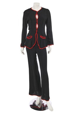 Lot 657 - An Ossie Clark black moss crêpe 'Judy' trouser suit, circa 1969