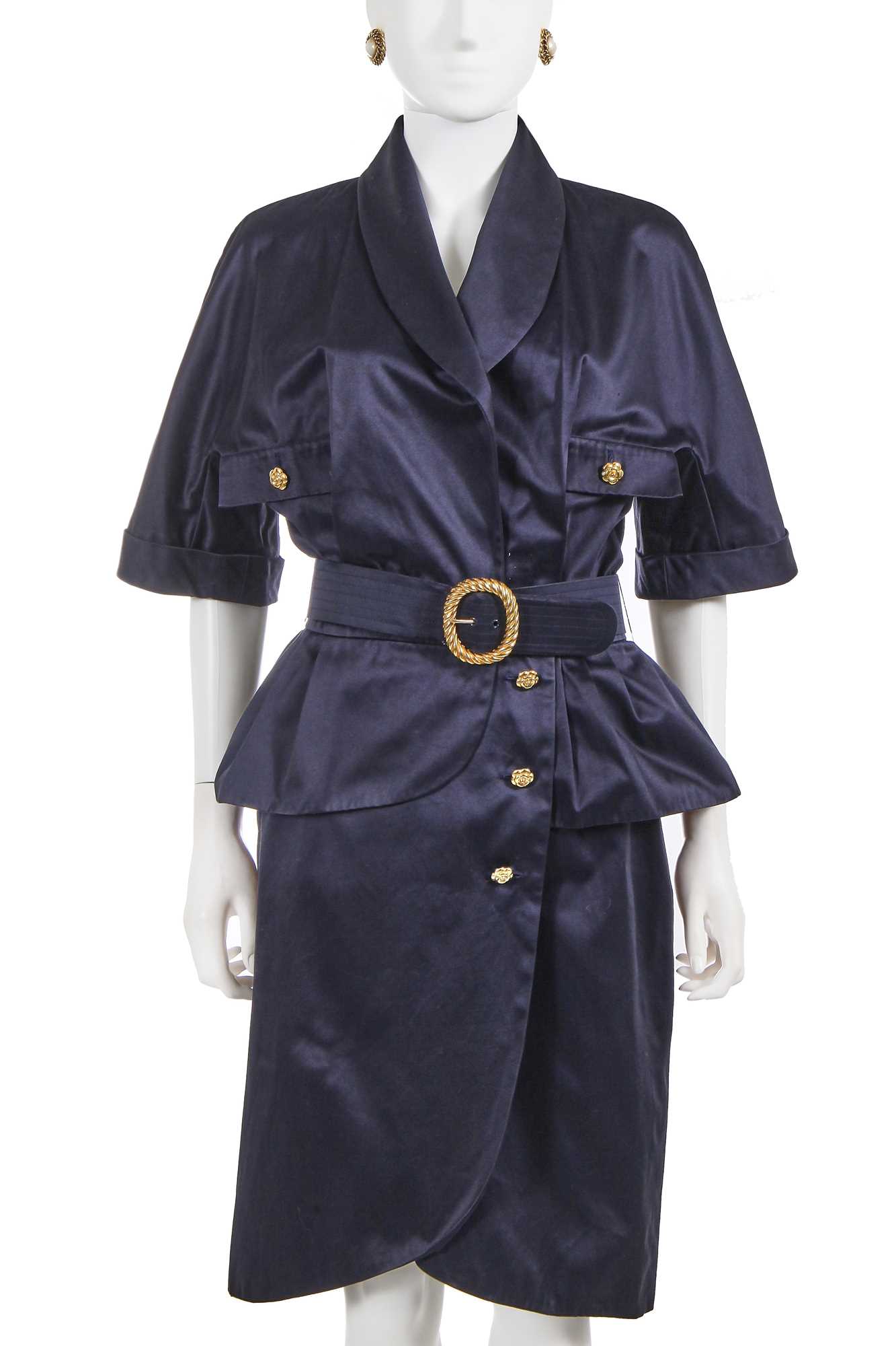 Lot 236 - A Chanel by Karl Lagerfeld navy blue cotton dress, circa 1989