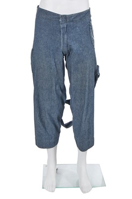 Lot 62 - A pair of Westwood/McLaren blue piqué cotton bondage trousers, 'Hypnos' collection, Spring-Summer 1984