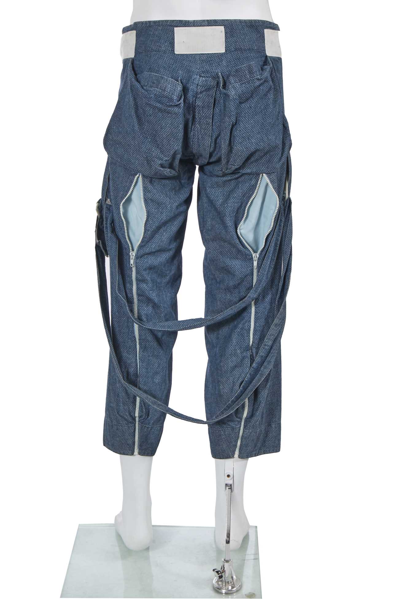 Lot 62 - A pair of Westwood/McLaren blue piqué cotton bondage trousers, 'Hypnos' collection, Spring-Summer 1984