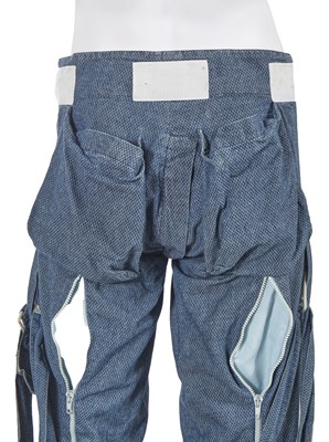 Lot 62 - A pair of Westwood/McLaren blue piqué cotton bondage trousers, 'Hypnos' collection, Spring-Summer 1984