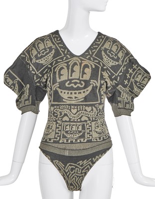 Lot 338 - A Westwood/McLaren khaki green 'Smiley face' knitted body, 'Witches' collection, Autumn-Winter 1983-84