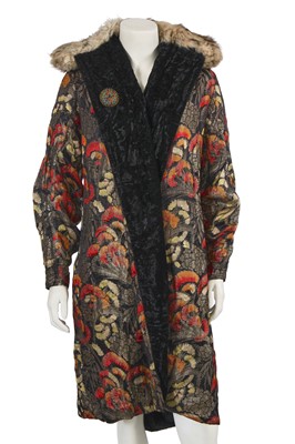 Lot 761 - A lamé brocade, velvet and fur evening coat, mid-1920s