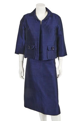Lot 716 - A Christian Dior London blue silk ensemble, circa 1960