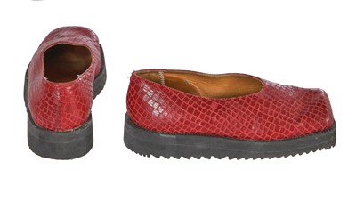 Lot 606 - A pair of John Moore (House of Beauty and Culture) brown leather 'hog toe' shoes, late 1980s