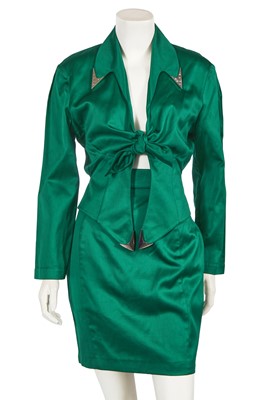 Lot 546 - A Thierry Mugler green cotton suit, circa 1990