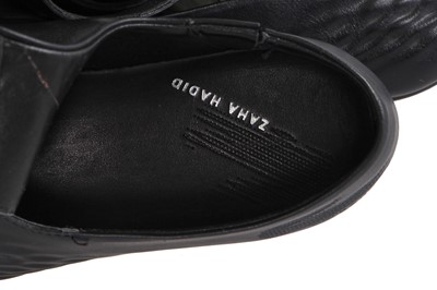 Lot 266 - A pair of Zaha Hadid for Lacoste black leather shoes, 2009