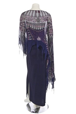 Lot 403 - A Zandra Rhodes printed chiffon and navy jersey ensemble, circa 2005