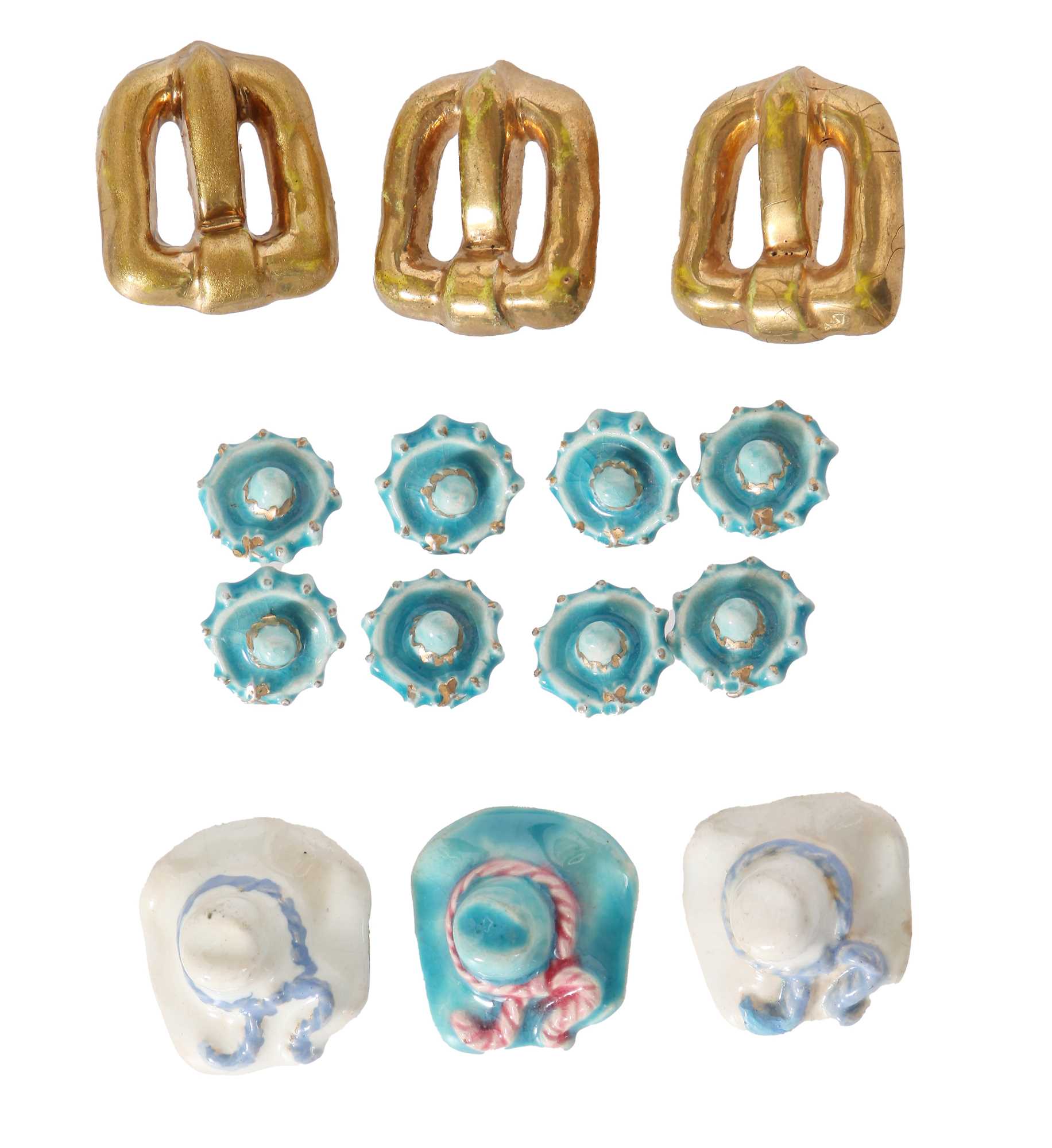 Lot 274 - A group of Hélène Mechin hat and buckle ceramic buttons, 1930s-1950s